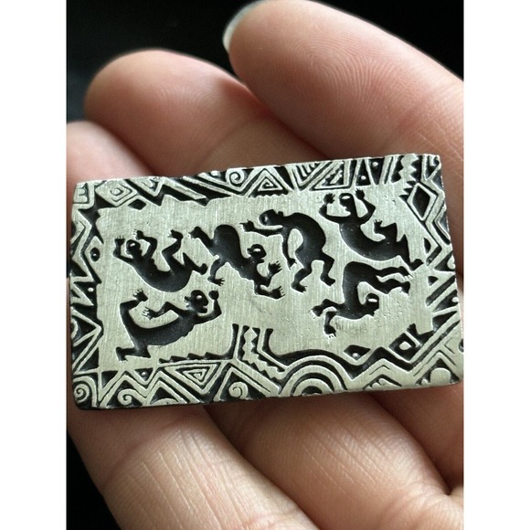 Vintage Pewter Tribal Fetish Brooch Pin by Alice Seely Pewter 1.5" Fetish Style - Picture 2 of 7